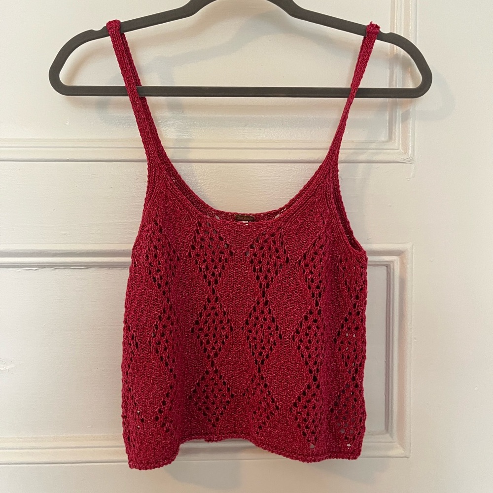 Free People Pink Metallic Crochet Tank